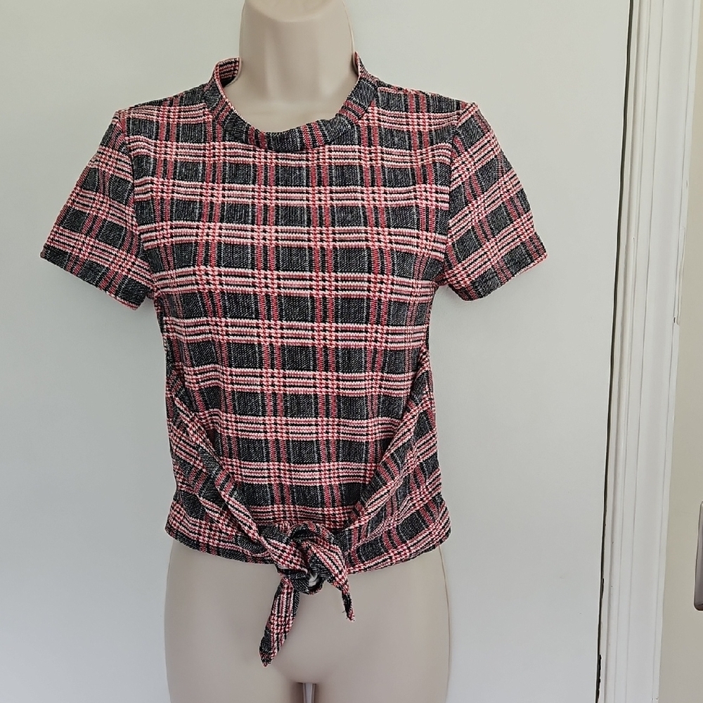 Vintage Daisy May Plaid Tie Top Size 8